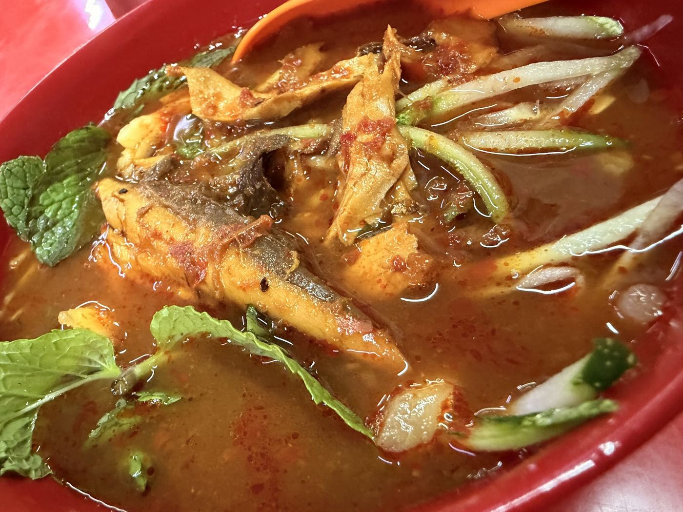 Close-up of the broth